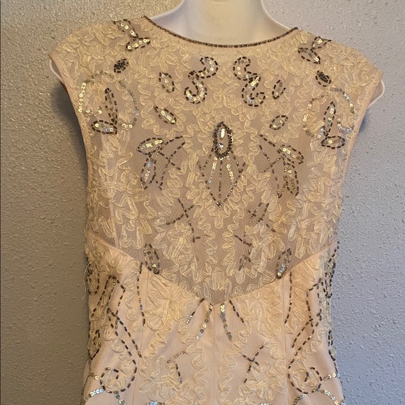 Sue Wong cream lace bead sequin evening cocktail dress 8 - Picture 8 of 15